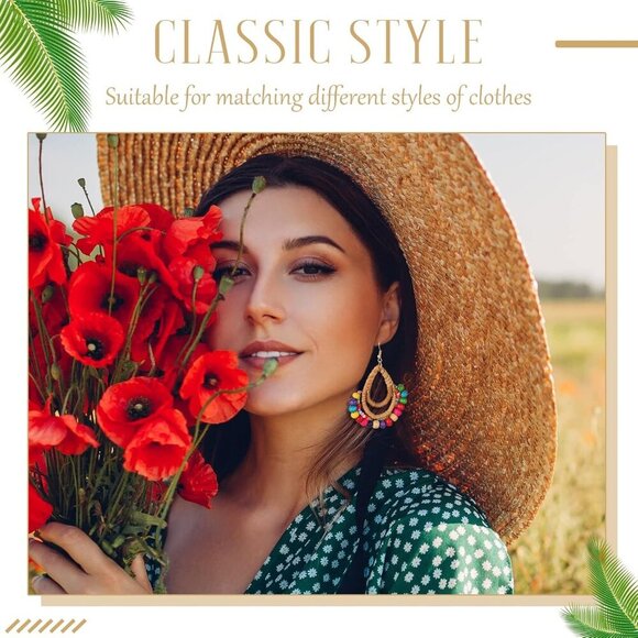 6 Pair Rattan Earrings Straw Tassel Bohemian Earrings for Girl Women Summer Beac - Picture 2 of 6